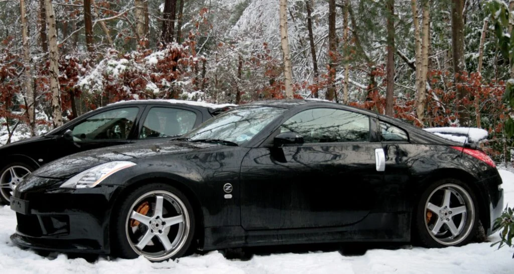 Nissan 350z surrounded by snow
