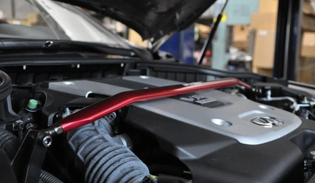 Tanabe front strut bar installed on an Infiniti G35