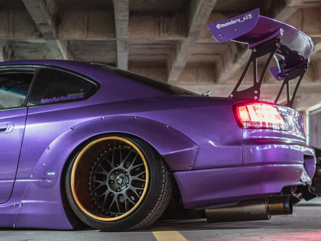 Stanced Nissan S15 with negative offset wheels