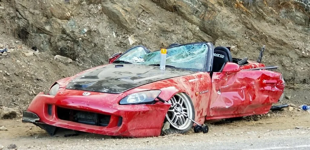 Crashed Honda S2000 in a roll over incident