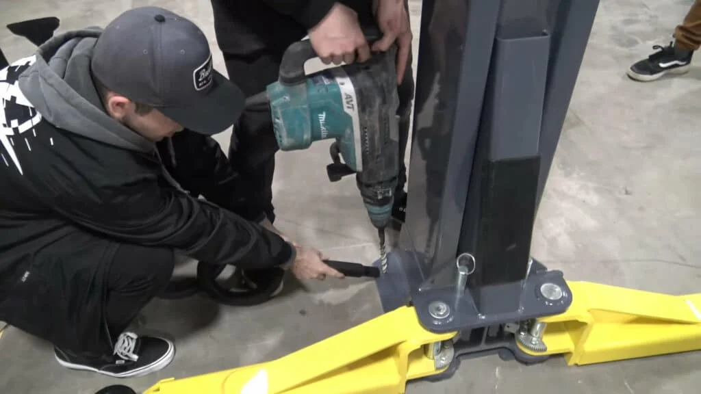 Drilling concrete for vehicle lift