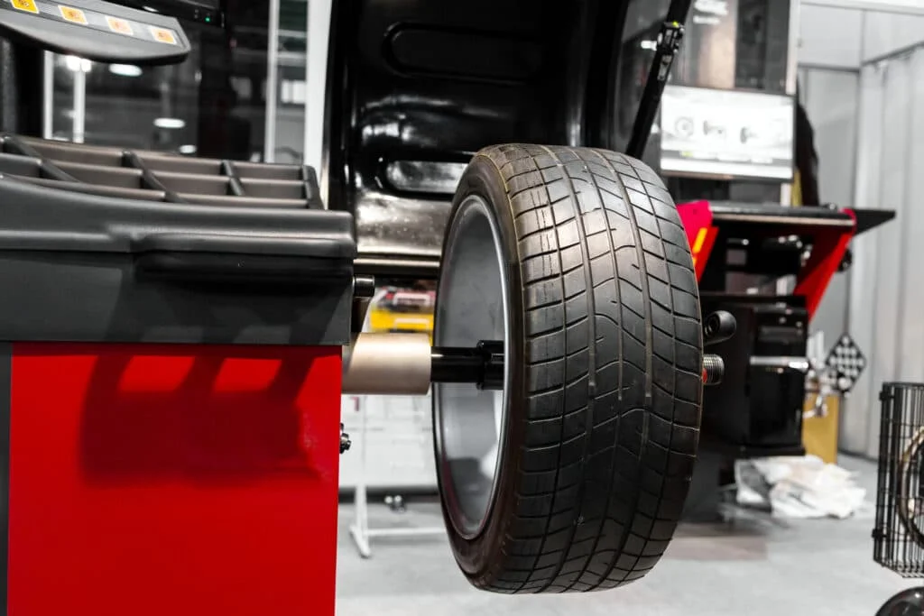 Car Tire on Balancing Machine