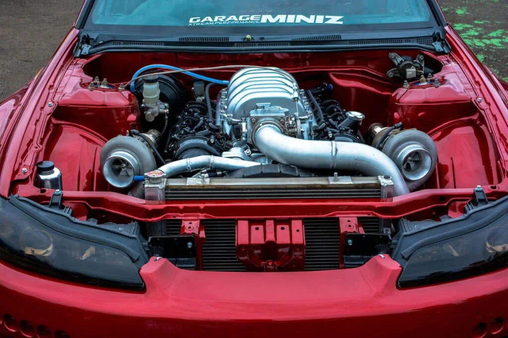 Twin turbo Toyota 1UZFE V8 in a Nissan S15