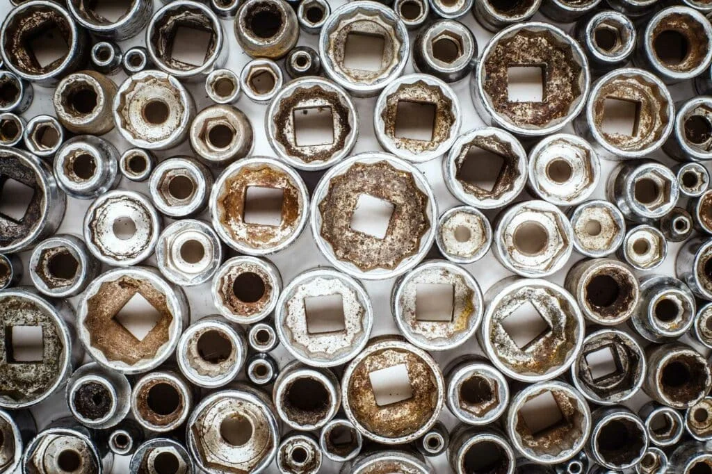 Rusty socket set from a humid garage