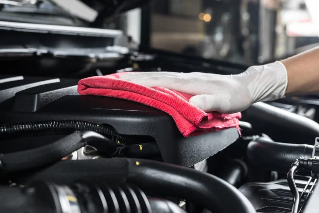 Using trim restorer on engine bay