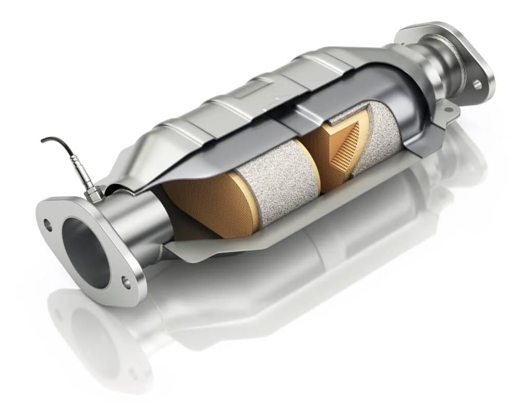 Cut open catalytic converter illustration with O2 sensor