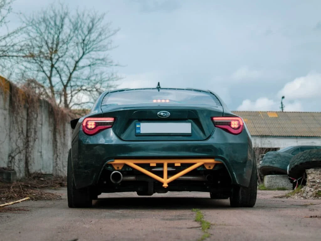 Subaru BRZ with orange rear bash bar
