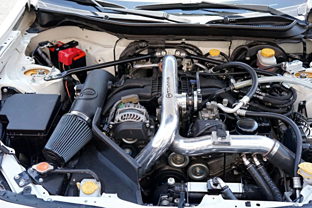 PTuning turbo kit on Subaru BRZ with strut brace