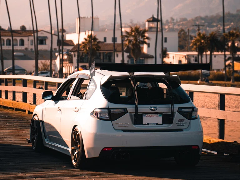Modified Subaru WRX STI with a large rear wing