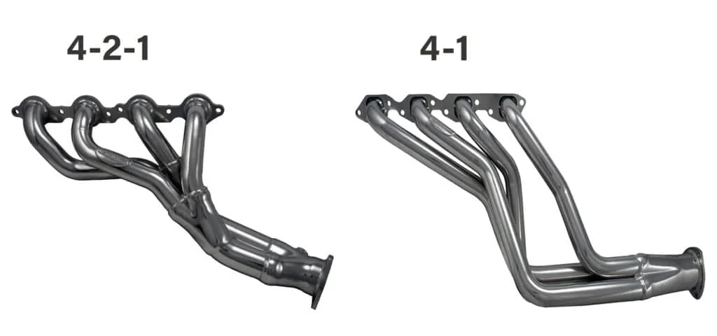 4-2-1 headers vs 4-1 headers compared side to side