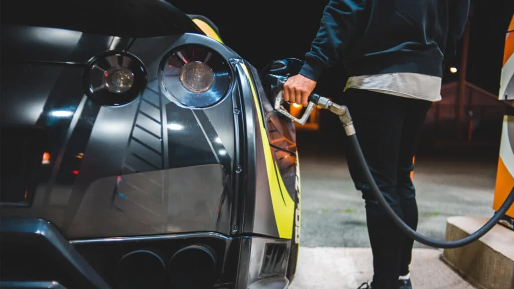 Nissan R35 GT-R at a gas station 