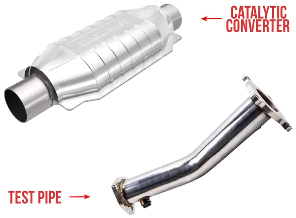 Test pipe and catalytic converter compared