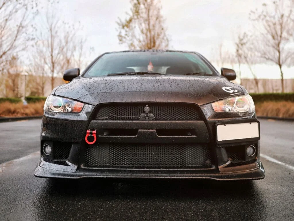 Evo X front end with tow hook