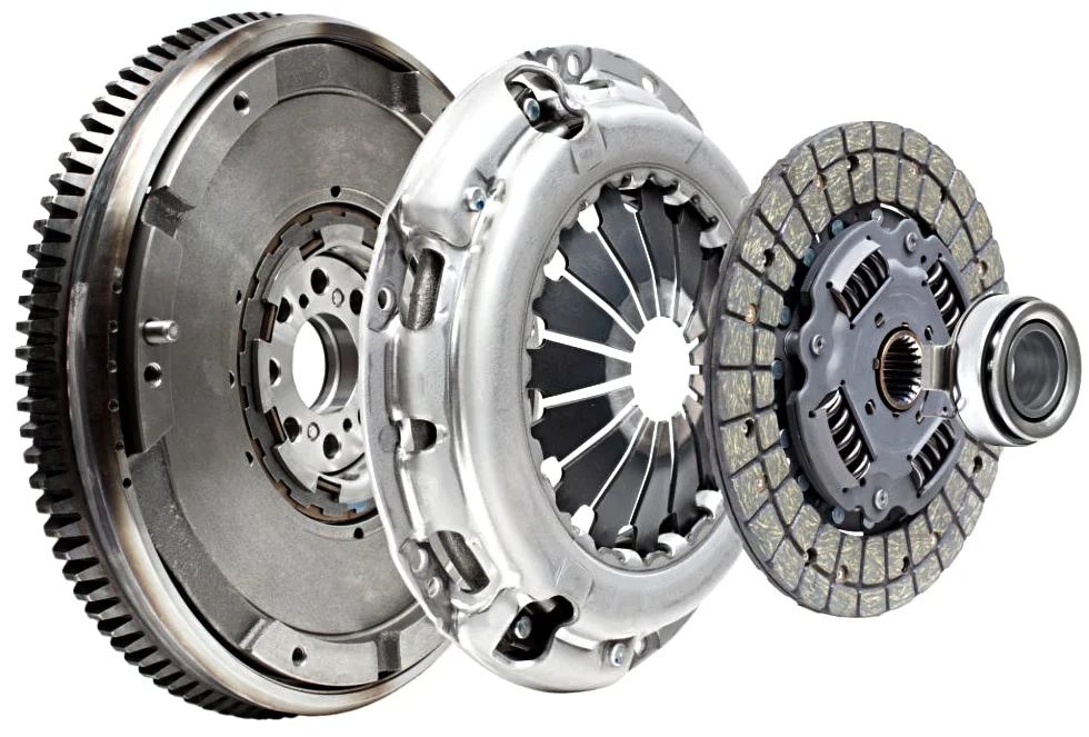 Exploded view of an automotive clutch and flywheel