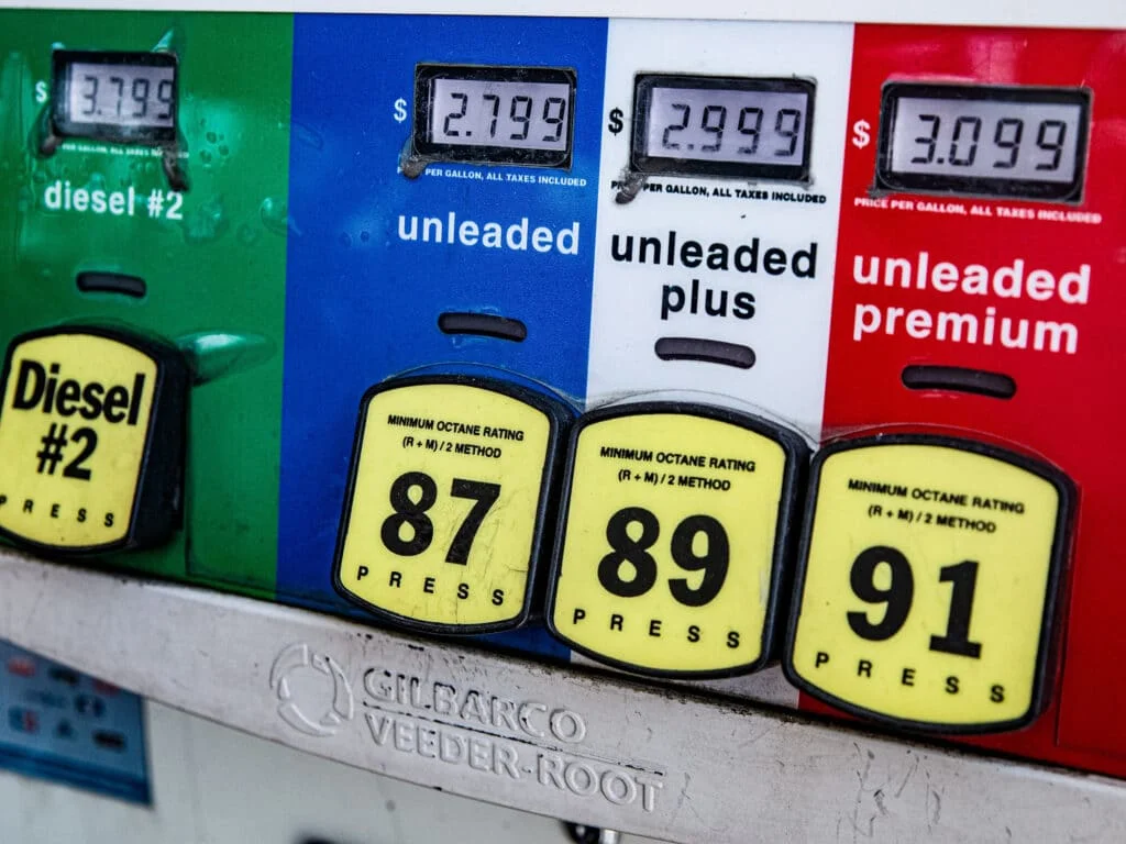 Fuel options at a gas station