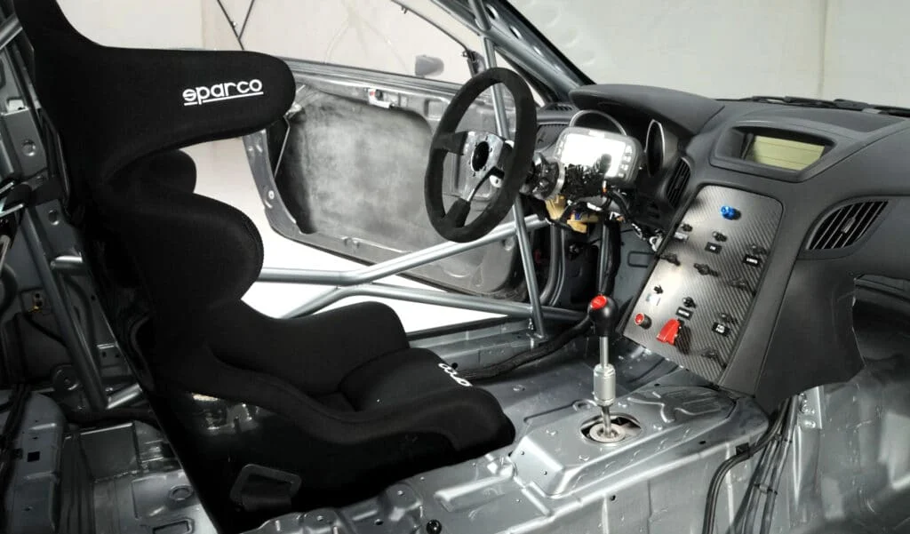 Stripped down race car cabin
