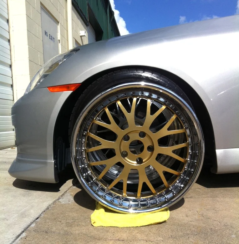 Test fitting Infiniti G35 aftermarket wheel