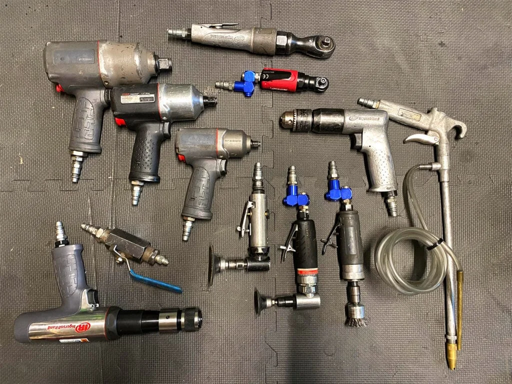 A collection of pneumatic tools