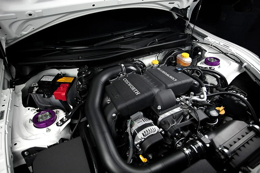 Coworth Stage II supercharger fitted on a white Scion FRS