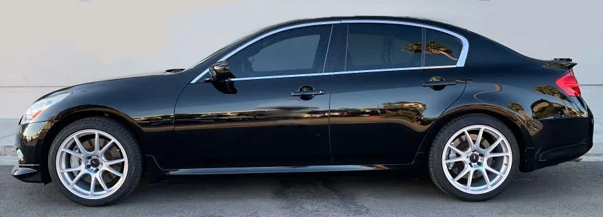Konig Freeform wheels on a black Infiniti G37 sedan