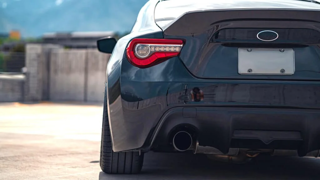 Photo of BRZ tail end showing exhaust muffler