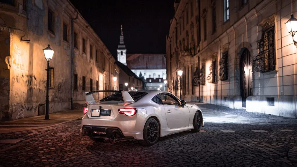 White GT86 lowered on coilovers