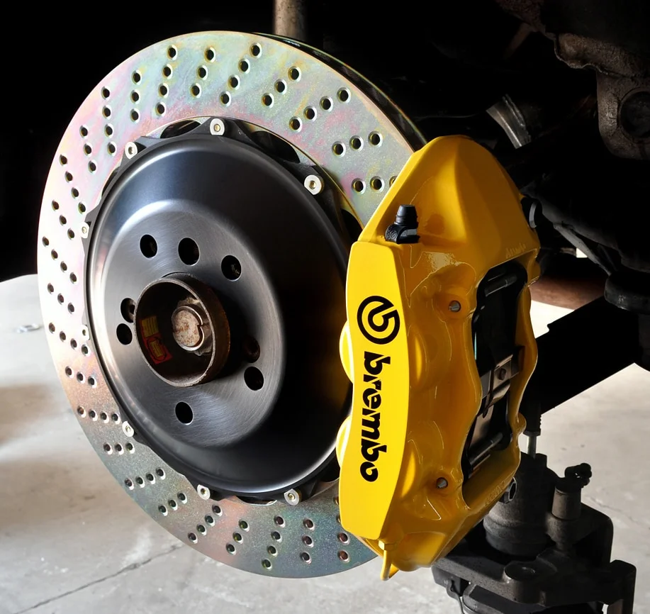 Slotted brake rotors on a Subaru BRZ