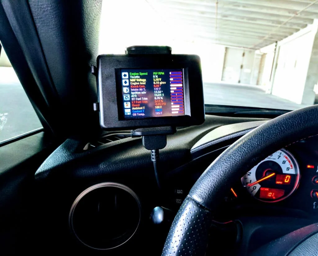 EcuTek reader mounted on the windshield of a BRZ
