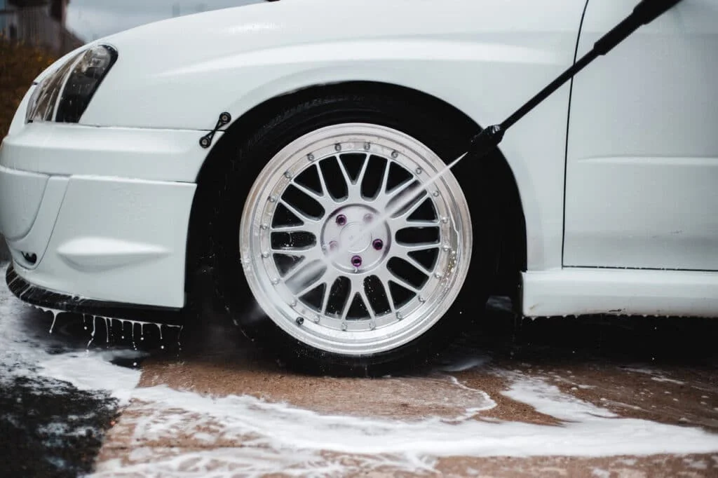 Pressure washing Subaru WRX rims