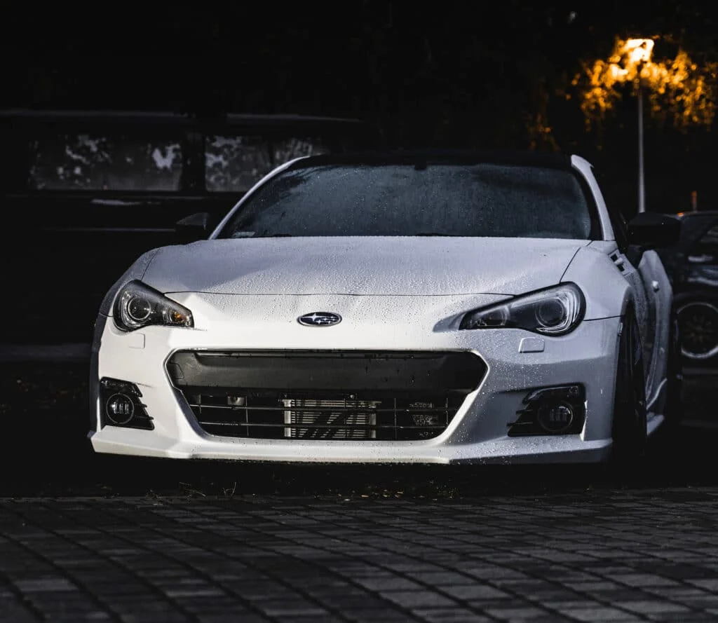 White BRZ on a rainy day