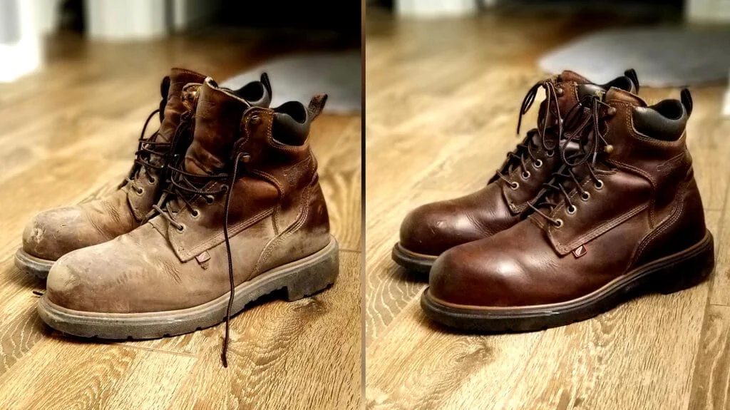 Dirty an clean work boots compared