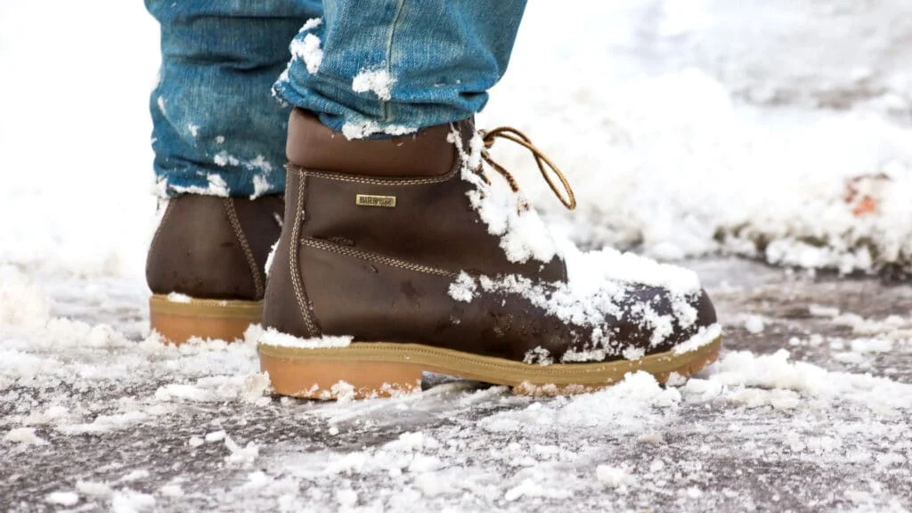 Work boots on slippery ice