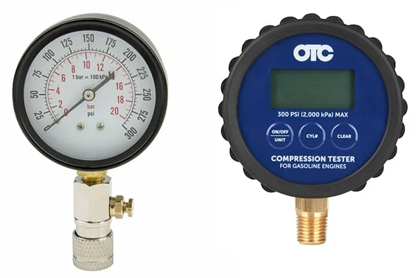 Digital and analog engine compression tester gauges