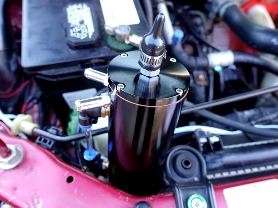 Billet aluminum oil catch can installed