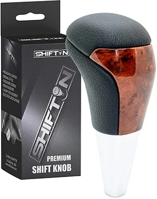 Shiftin black leather walnut brown shift knob compatible with Toyota Tacoma.