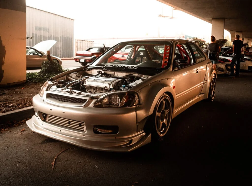 A heavily modified Honda Civic EK hatch
