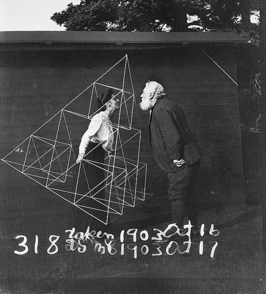 Alexander Graham Bell with his wife Mable Bell, holding a 3D truss