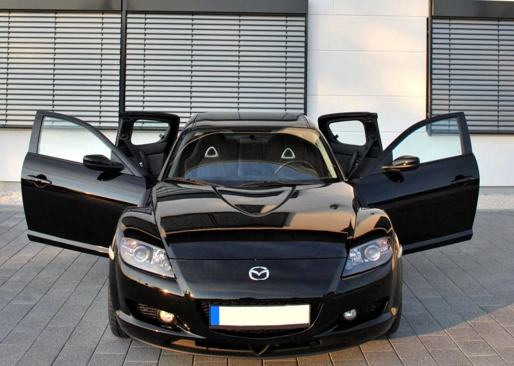 Black RX8 with all doors open