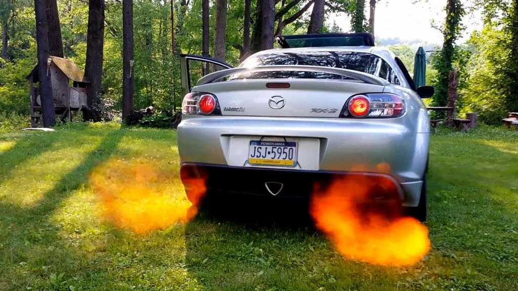 RX8 shooting flames and blowing smoke
