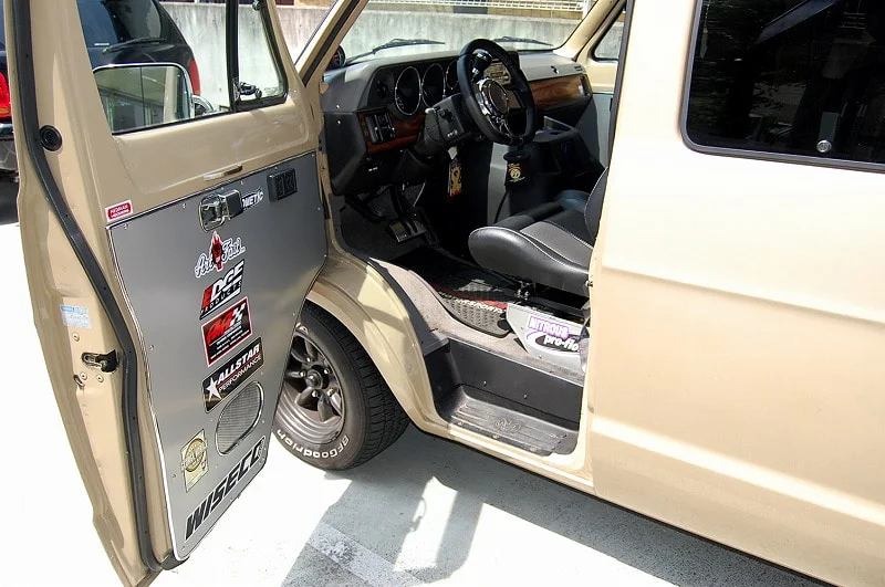 Decals on the inside of a Dajiban van's door