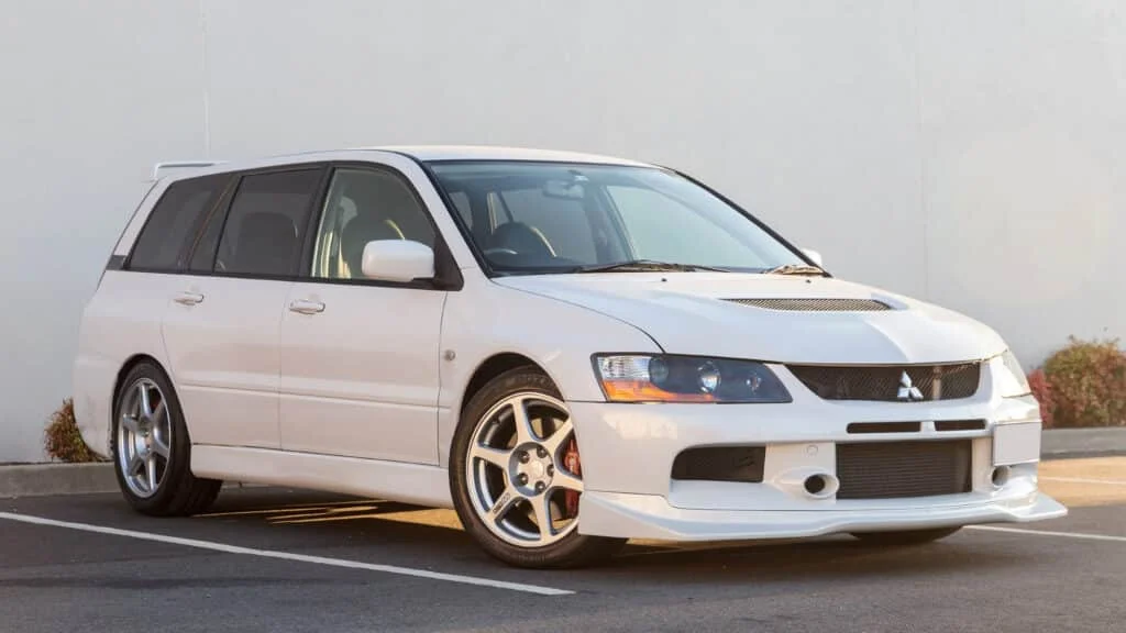 A rare white Mitsubishi Evo IX wagon