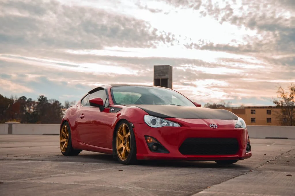 Red Scion FRS on coilovers