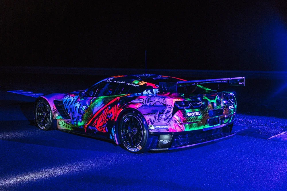 Barely legal glow in the dark paint on a Corvette