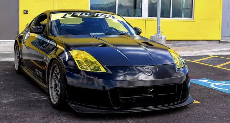 Car with colored headlights