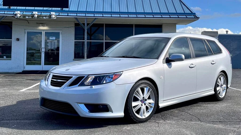A silver Saab 9-3 SportCombi