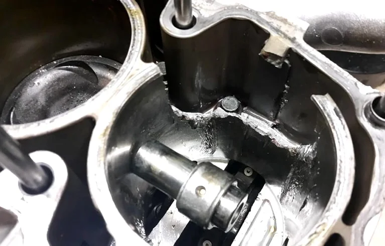 Damaged cylinder wall from a Subaru EJ25 engine