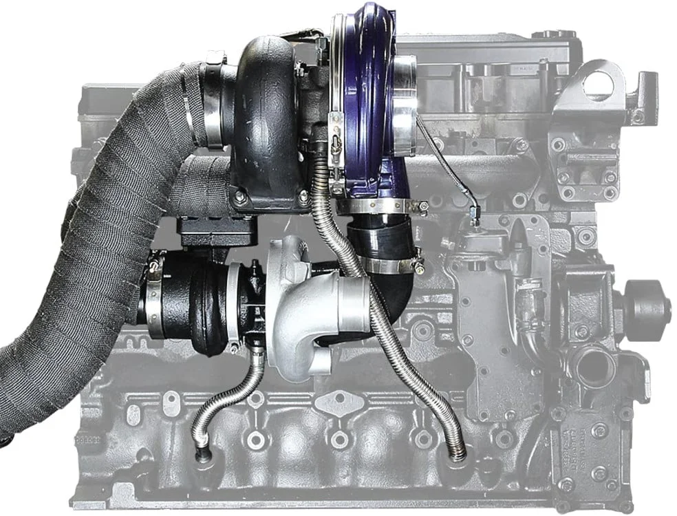 ATS Diesel's Aurora Plus 5000 compound turbo system on a 5.9L Cummins engine