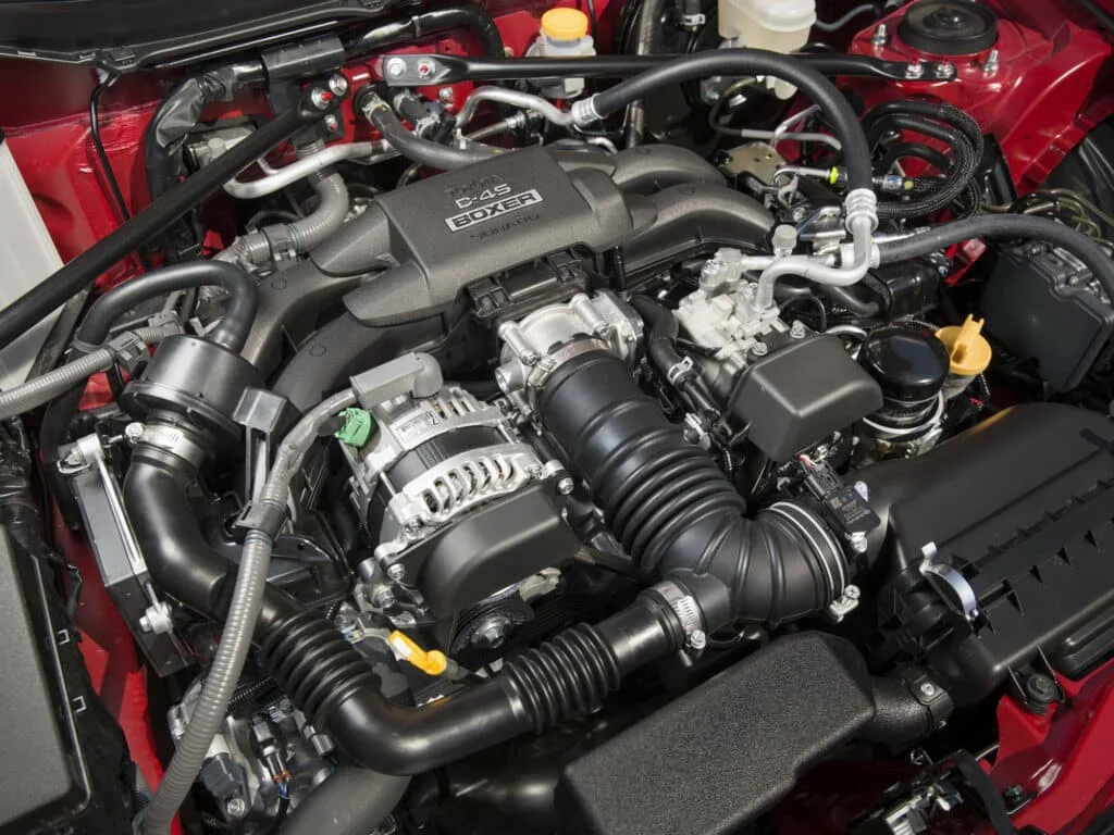 FA20D boxer engine in a red Scion FRS