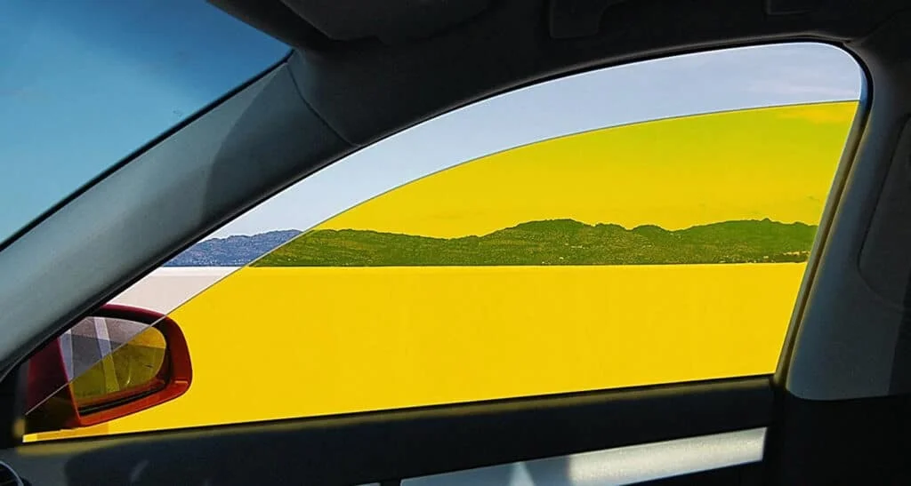 Yellow window tint interior