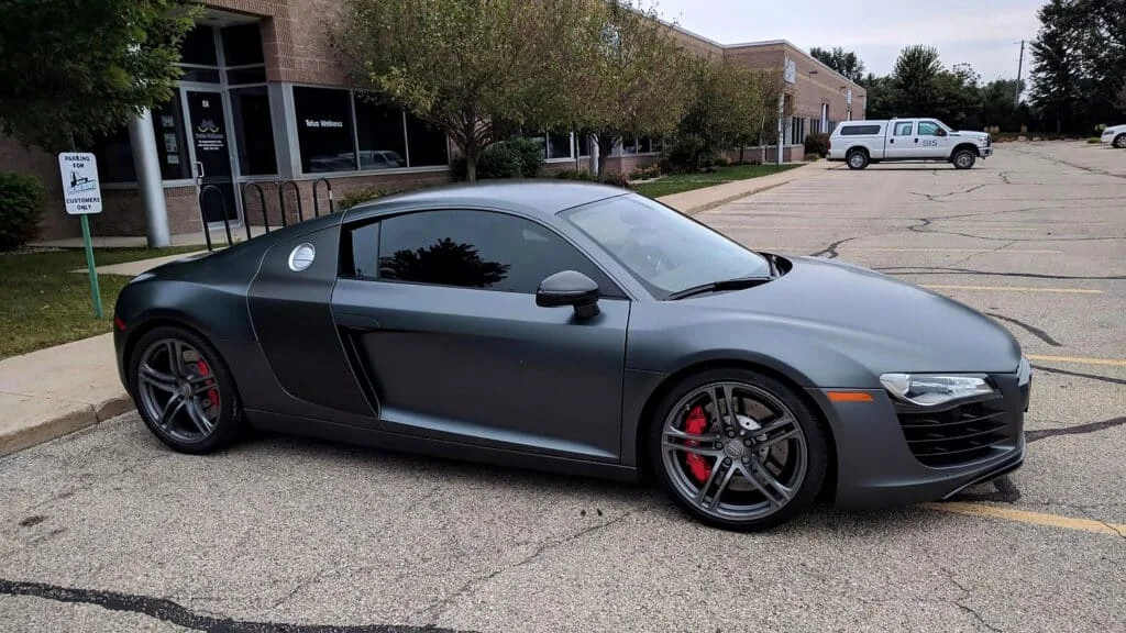 Matte grey Audi R8 with tinted windows